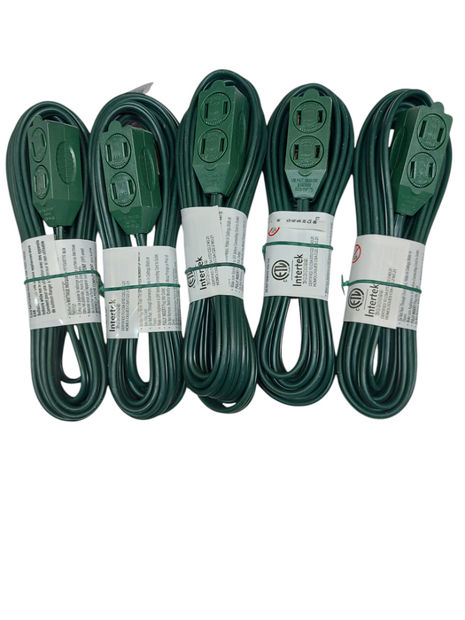 LOT 5x Outdoor Extension Cord - 3 Outlet - 15 ft - 16 Gauge P/N 89016