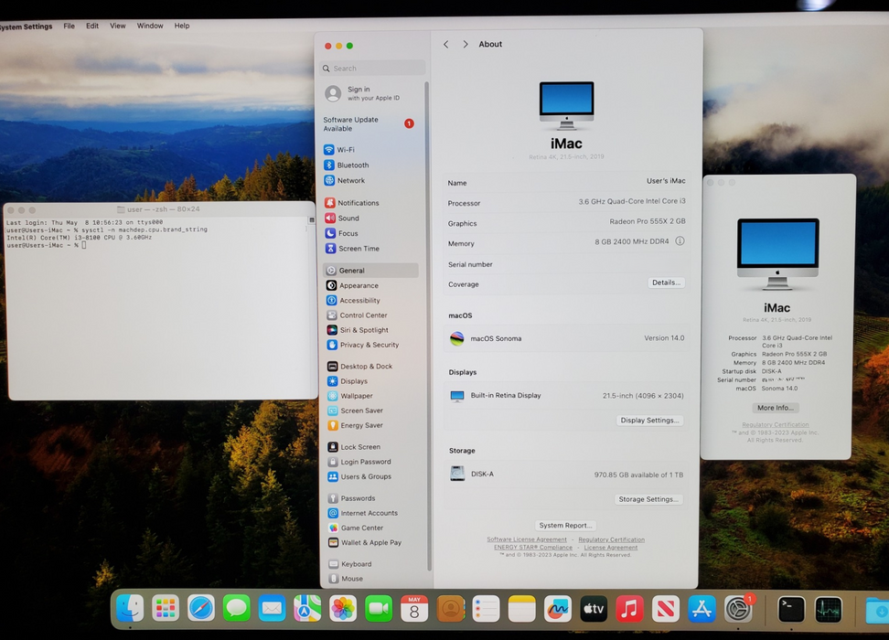 Apple iMac A2116 4K 21.5" 2019 i3-8100 Radeon PRO 555X 8GB RAM 1TB HDD