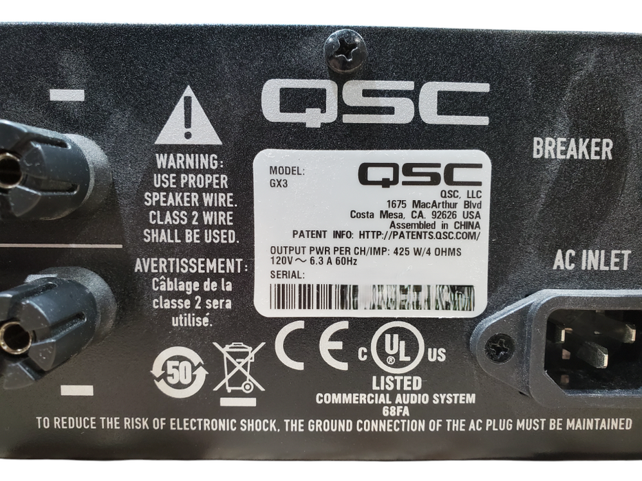 QSC GX3 2-Channel Power Amplifier *READ*