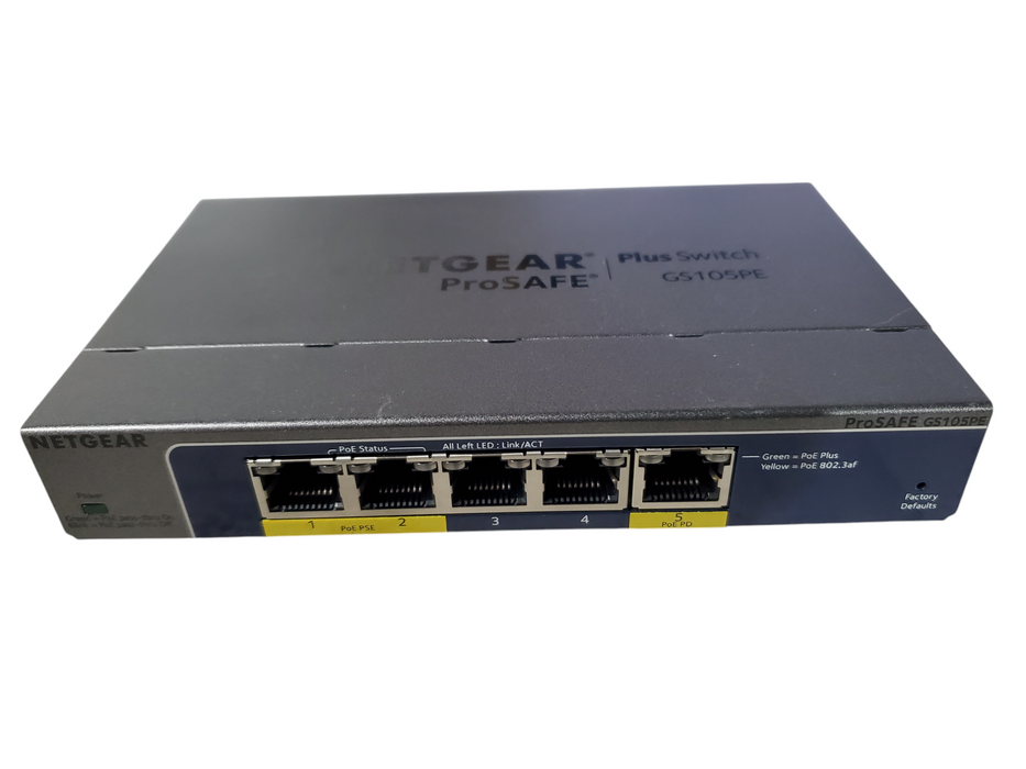 NETGEAR ProSafe Plus Switch, 5 Gigabit Ports w/ PoE Pass Through GS105PE