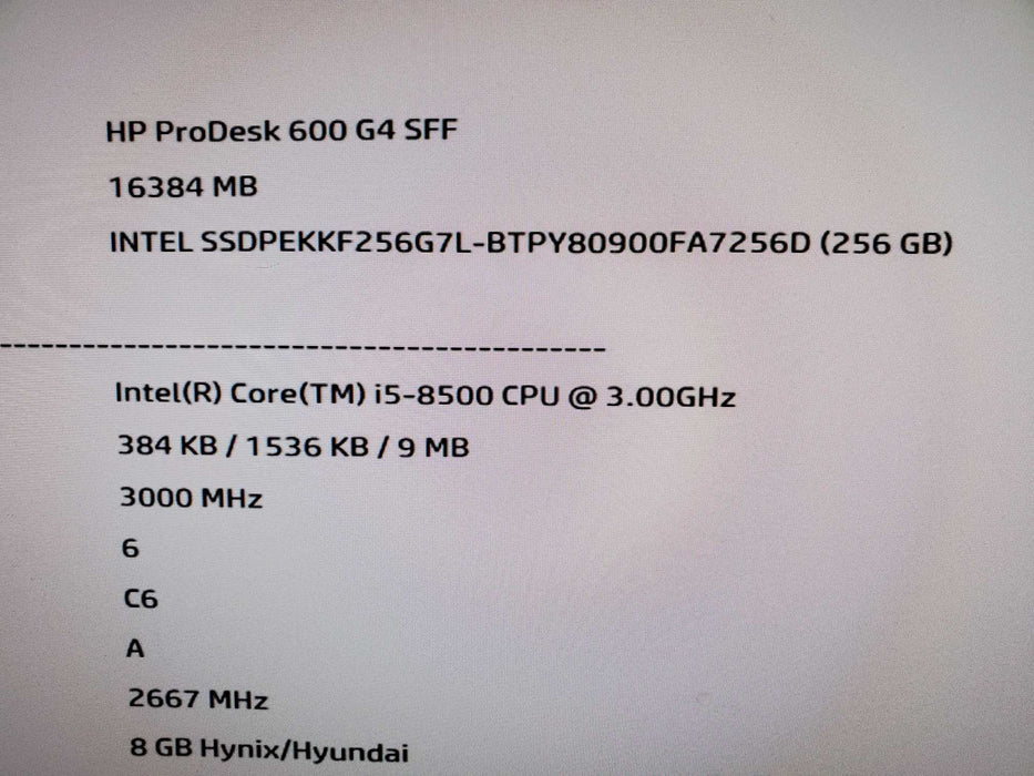 HP ProDesk 600 G4 - Core i5-8500 16GB DDR4 256GB NVME
