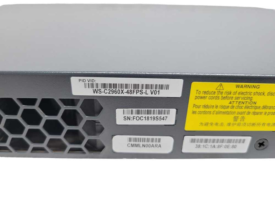 Cisco WS-C2960X-48FPS-L 48-Port Gigabit PoE | 4xSFP