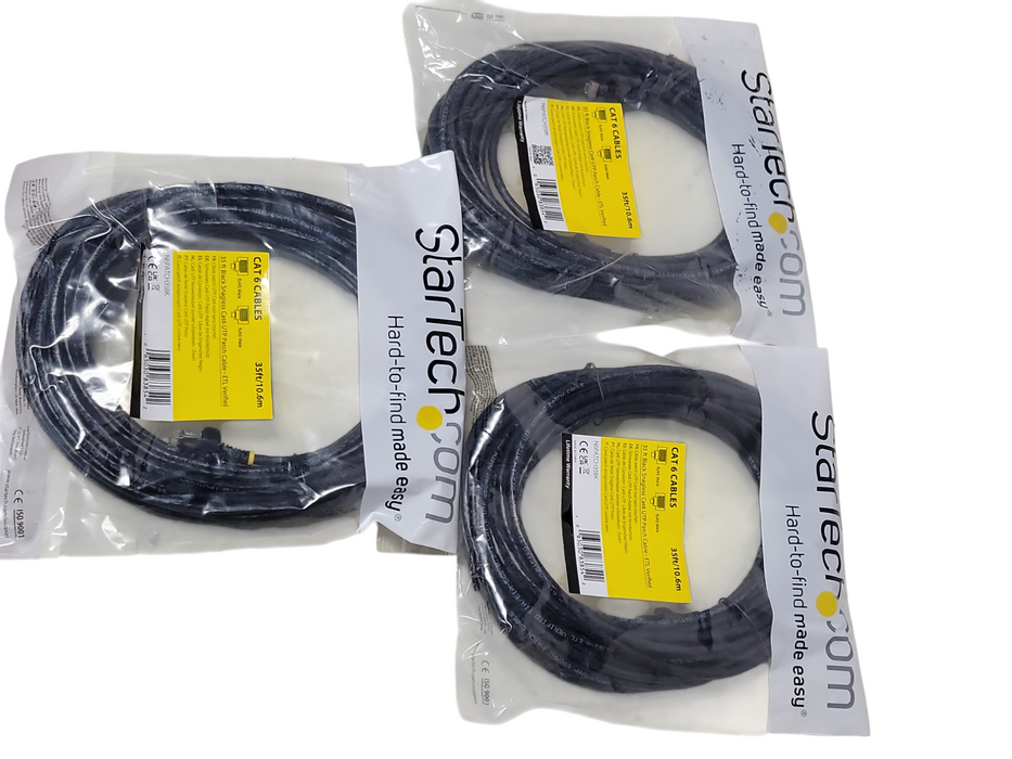 Lot of 3x Startech N6PATCH35BK 10.6m Black Snagless Cat6 UTP Patch cable _