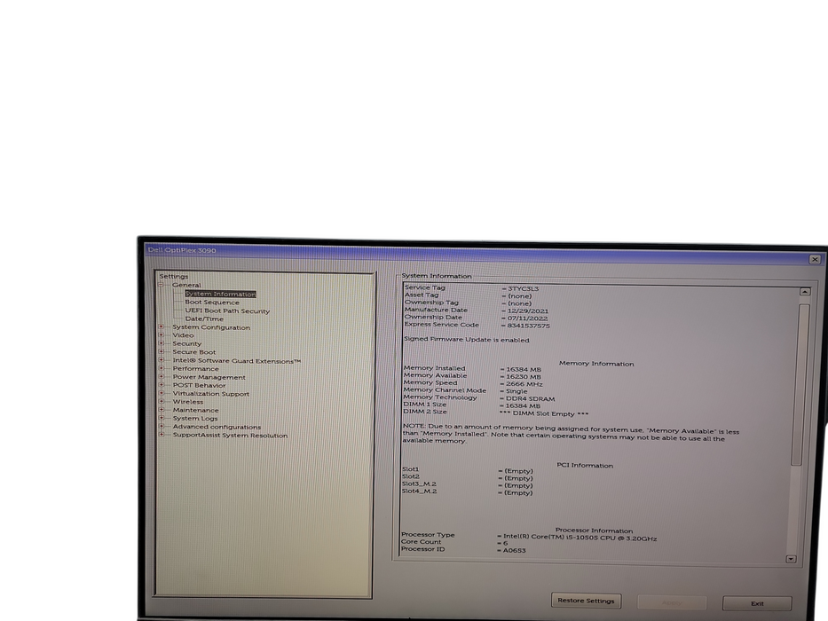 Dell OptiPlex 3090 SFF i5 - 10505 @ 3.20GHz 16GB DDR4 Ram  θ
