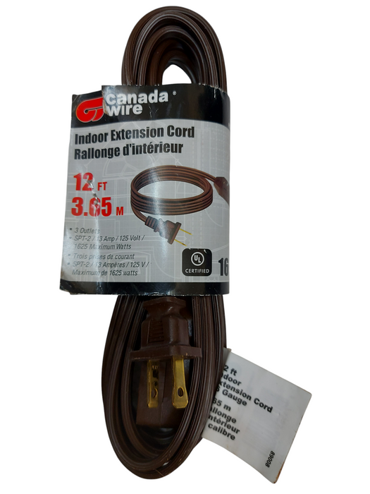 Lot 3x Canada Wire 3-Outlet Indoor Extension Cord – Brown, 12 ft P/N 89008