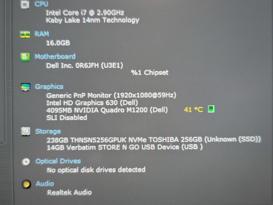 Dell Precision 5520 i7-7820HQ 16GB DDR4 Quadro M1200 256GB SSD READ β Lap200