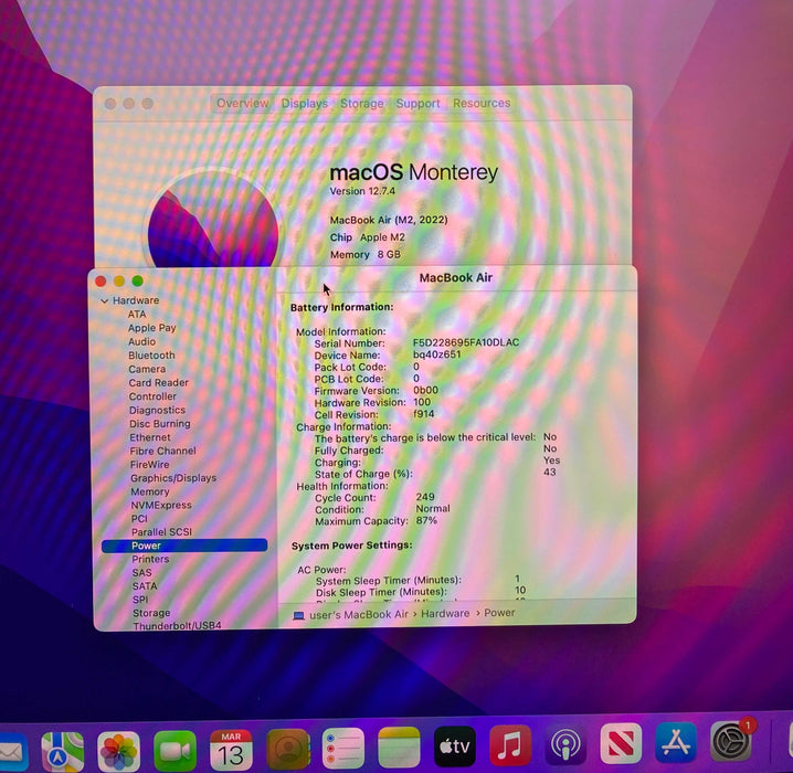Apple MacBook Air 13 M2 2022 Space Gray 8GB RAM 256GB SSD No  Power Adapter