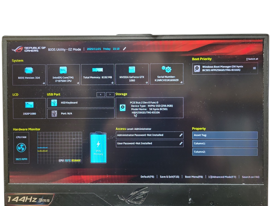 Asus ROG STRIX Gaming Hero 2 GL504G i7-8750H 16GB 256GB NVMe GTX 1060 ! Lap200