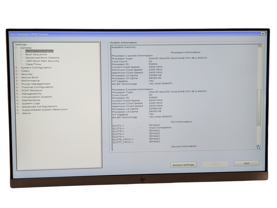 DELL Precision 7920 2x Intel Xeon GOLD 6148 20Core CPU 32GB RAM 480GB SSD  -