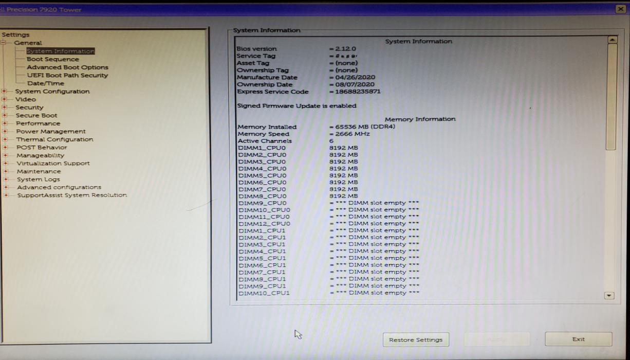 Dell Precision 7920 1x Xeon Gold 5218 64GB DDR4 - No HDD/GPU