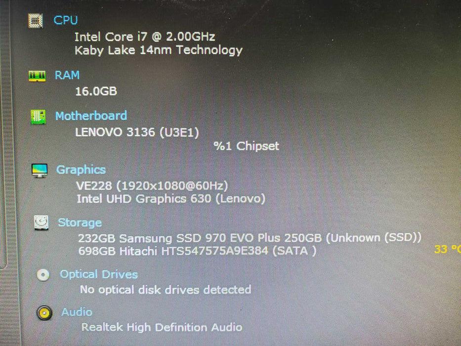 Lenovo Thinkcentre M920Q Tiny Intel i5-9700T 16GB 256GB nvme 750GB HDD WIFI