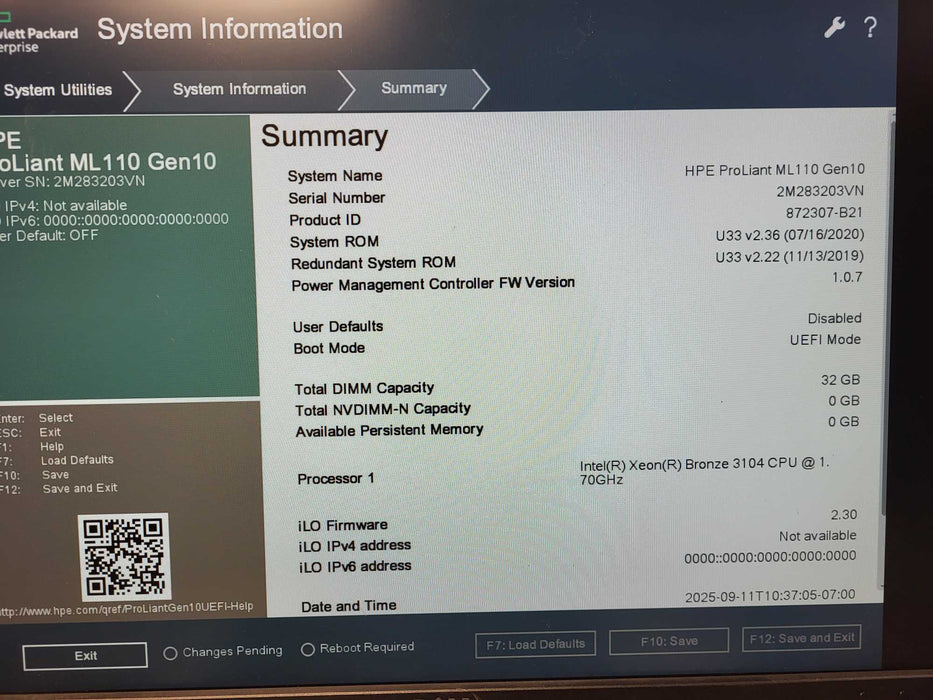 HPE ML110 Gen10 Tower Server 3.5" Bronze 3104 32GB RAM S100i SR E208e-p SR $
