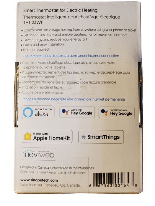 Sinopé Smart Wi-Fi Thermostat for Electric Baseboard Heating TH1123WF 3000W Q