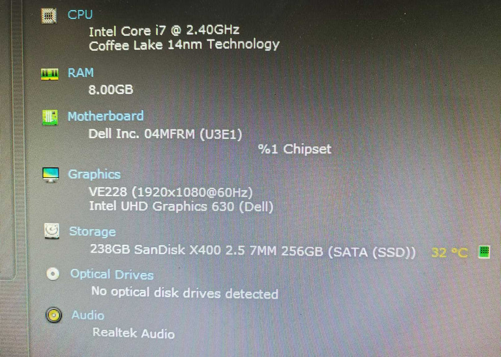 Dell OptiPlex 7060 Micro PC Core i7-8700T 8GB RAM 256GB SSD 1TB HDD WIFI