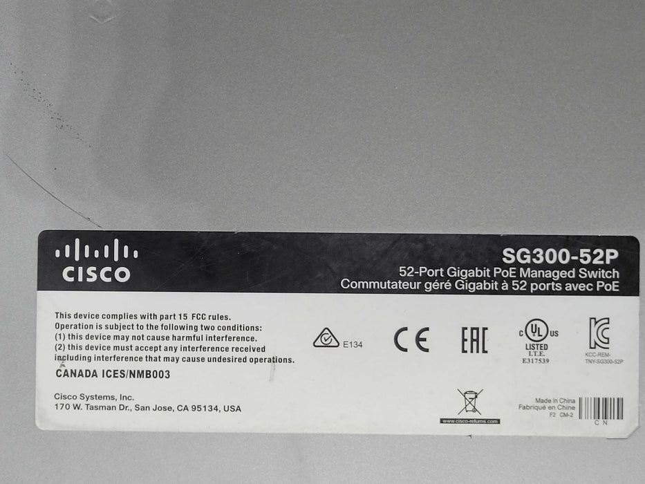 Cisco SG300-52P-K9 V03 52-Port Gigabit PoE Managed Switch w/ 2x SFP