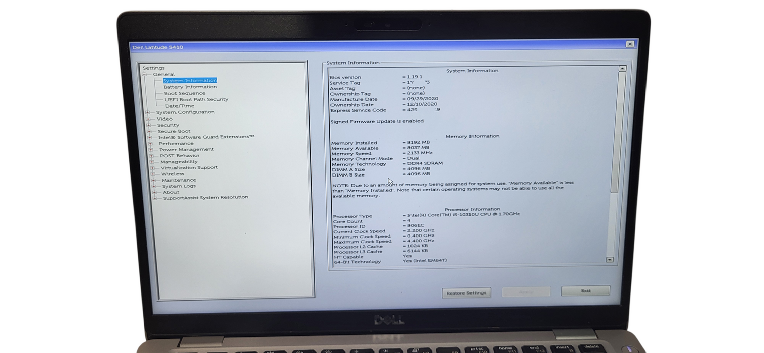 Dell Latitude 5410 i5-10310U | 8GB DDR4 |256GB NVME READ  Lap200