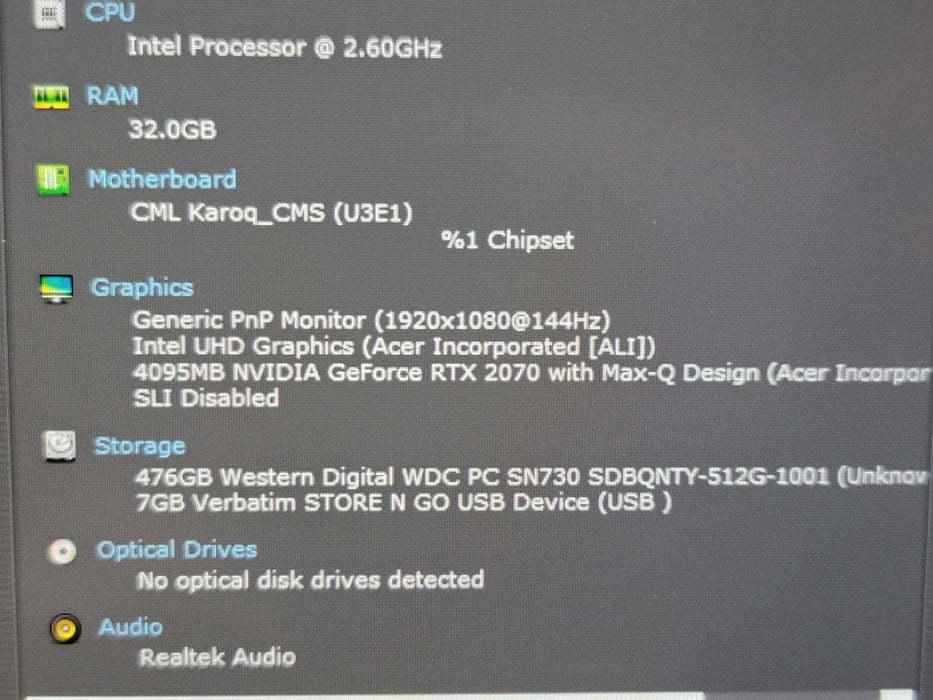 Acer Predator Triton 300 i7-10750H 32GB DDR4 RTX 2070 w MaxQ 512GB SSD READ β Lap200