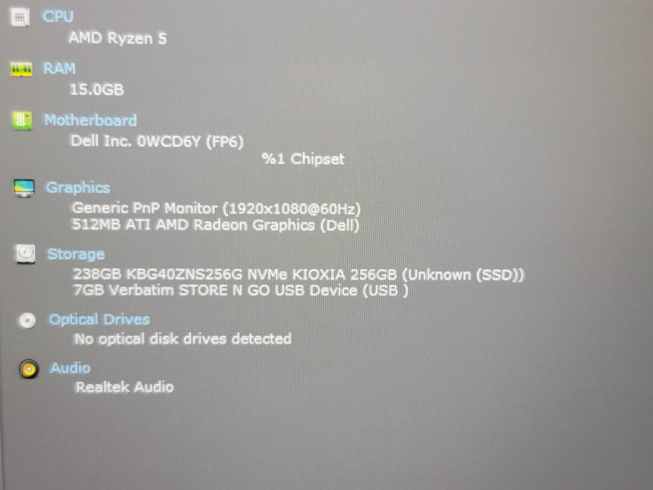 Dell Inspiron 5515 Ryzen 5 5500U 16GB RAM 256GB NVMe READ β Lap200