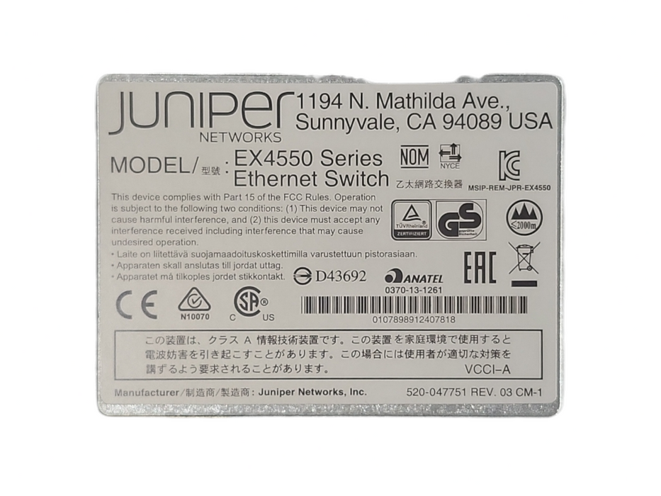 Juniper EX4550-32T-AFO 32-Port 10Gb Switch w/ 2x 650W Power Supply