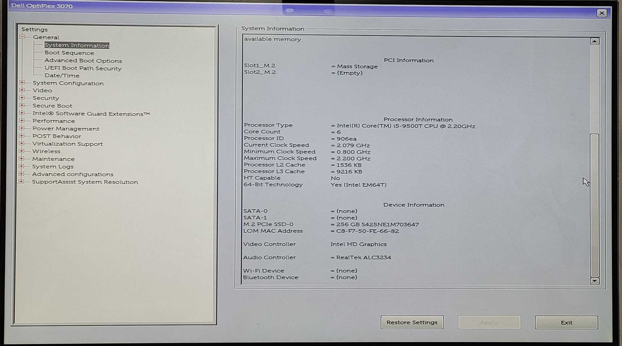 Dell OptiPlex 3070 Micro, i5-9500T 2.2GHz, 8GB RAM, 256GB Nvme