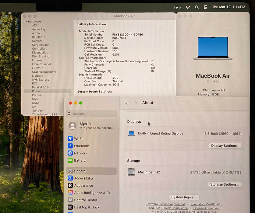 Apple MacBook Air 13 M2 2022 Space Gray  8GB RAM 256GB SSD No Power Adapter