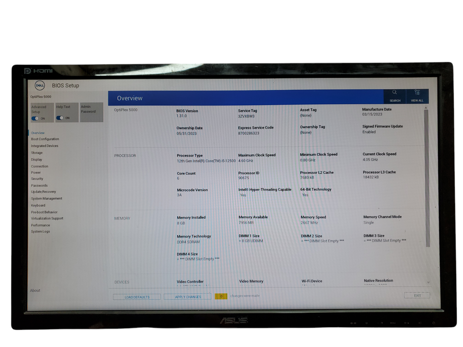 Dell OptiPlex 5000 SFF, i5-12500, 8GB DDR4, 256GB NVMe, No OS