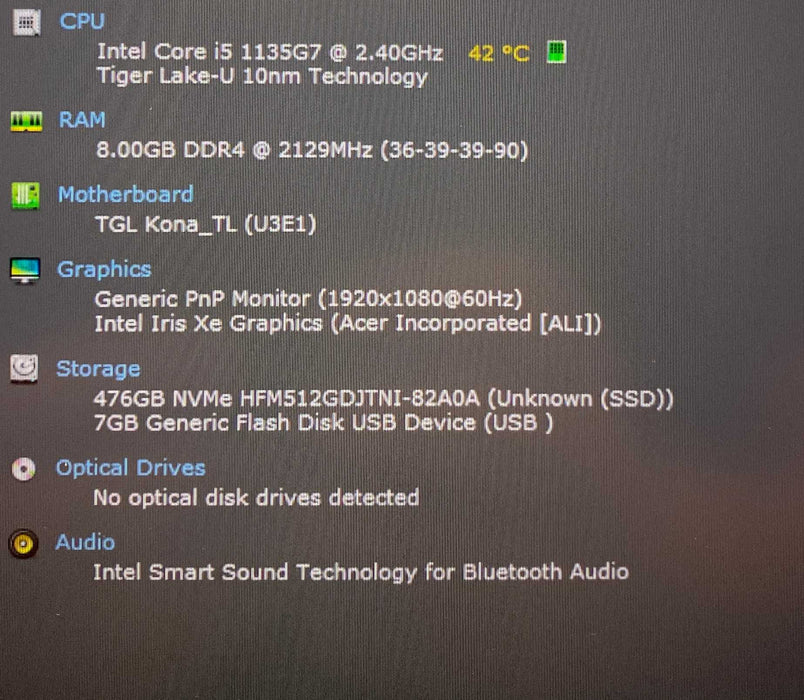 Acer SWIFT SF314-59 Core i5-1135G7@2.40GHz 8GB RAM 512GB SSD  Lap200