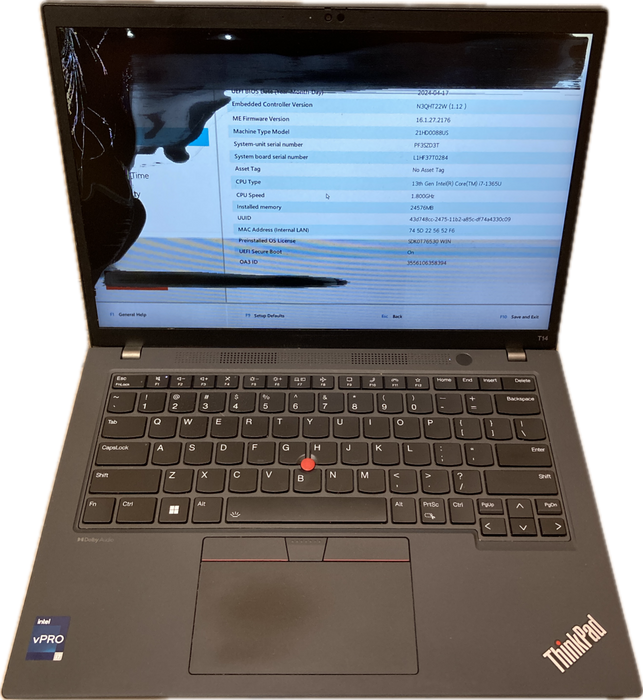 Lenovo ThinkPad T14 Gen 4 i7-1365U Damaged LCD For Parts/Repair READ!  Lap200