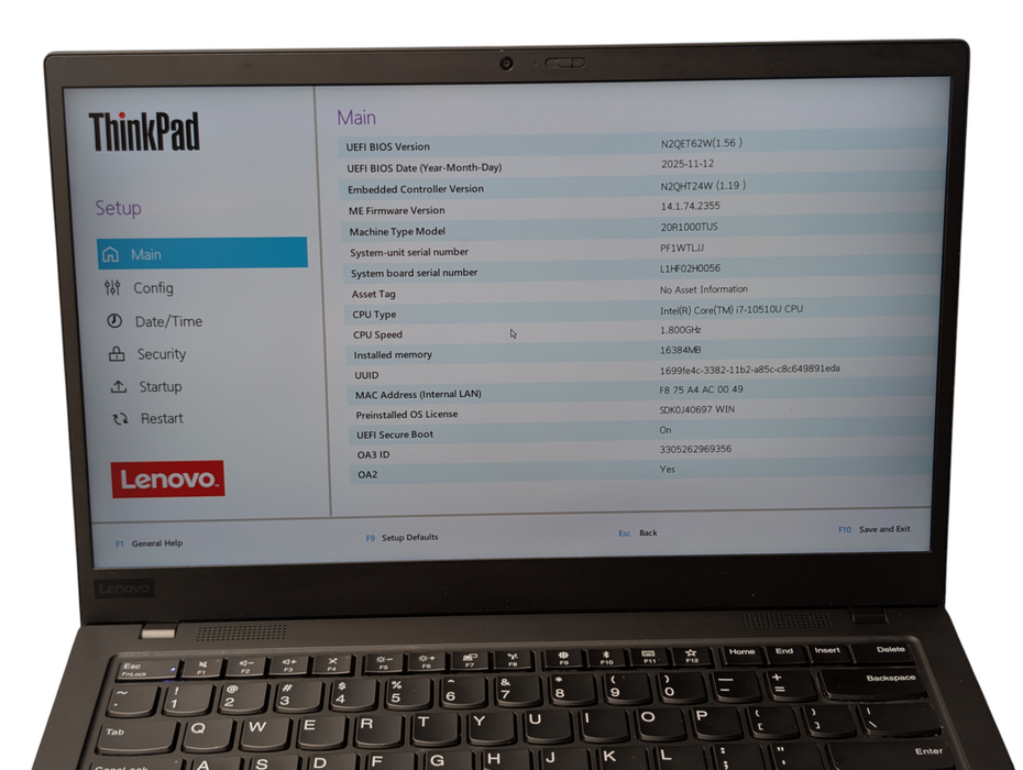 Lenovo ThinkPad X1 Carbon Touchscren Intel i7-10510U 16GB RAM 256GB SSD - Lap200
