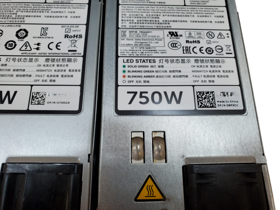 Lot 2x Dell 750W Server Power Supply (DP/N: 09PXCV & 079RDR)