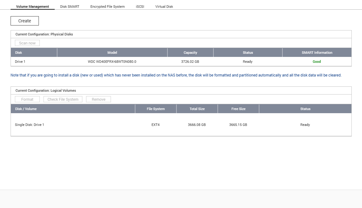 QNAP TS-119P II 1Bay NAS w/ 4TB HDD, No AC