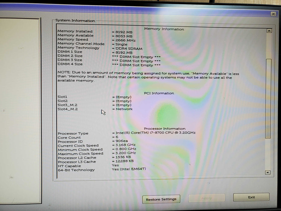 Dell Precision 3431 SFF Core i7-8700 CPU 3.20 GHz 8GB RAM - No HDD