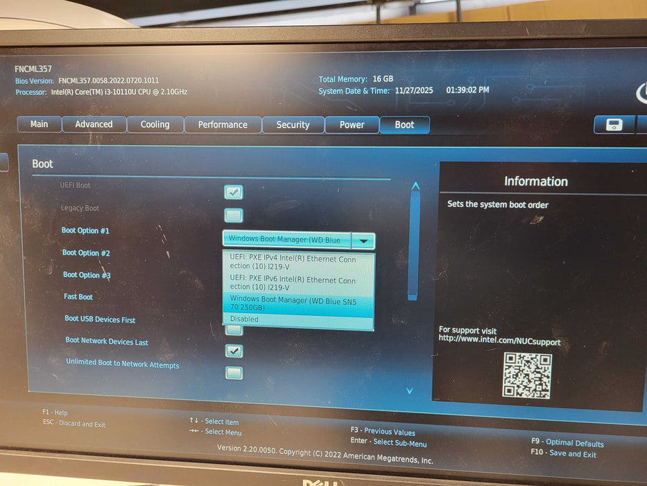 Intel NUC 10 NUC10i3FNK | Intel Core i3-10110U, 16GB DDR4, 250GB No AC $