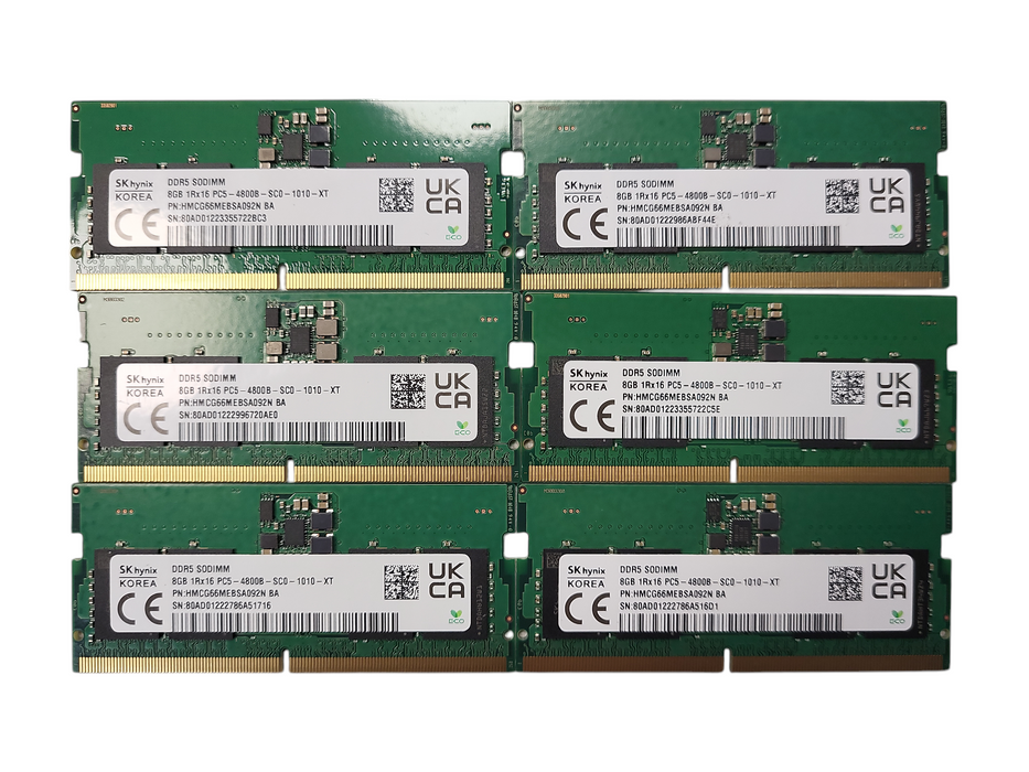 Lot of 6x SK Hynix 8GB 1Rx16 PC5-4800B DDR5 Laptop SODIMM RAM Memory $