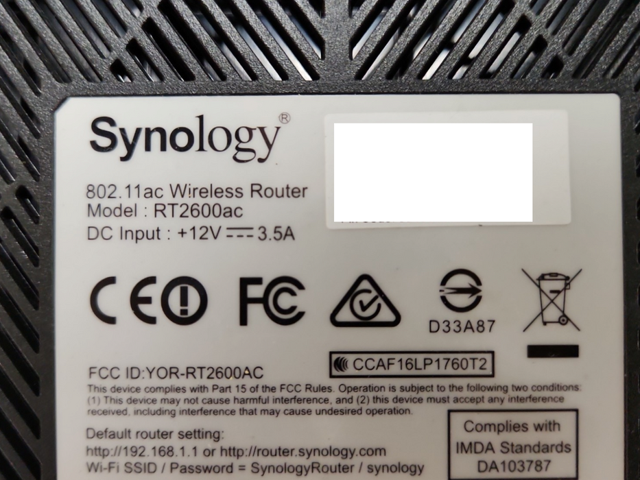 Synology RT2600ac, 4x4 dual-band Gigabit Wi-Fi router, No Power Supply