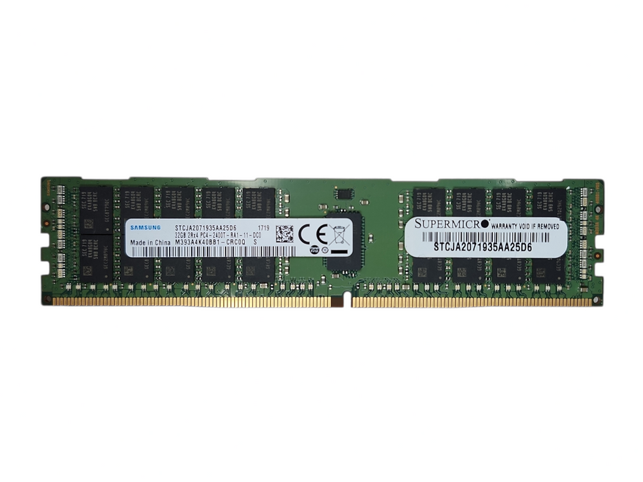 Samsung 32GB 2Rx4 PC4-2400T-RA1, DDR4 Server Memory, M393A4K40BB1 Q