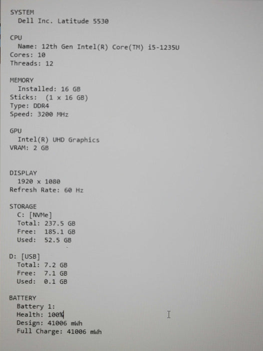 Dell Latitude 5530 i5-1235U 16GB DDR4 256GB NVMe READ β Lap200