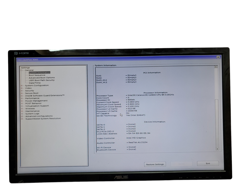Dell OptiPlex 3060 SFF, Celeron G4900@3.10GHz, 8GB DDR4, No HDD, No OS
