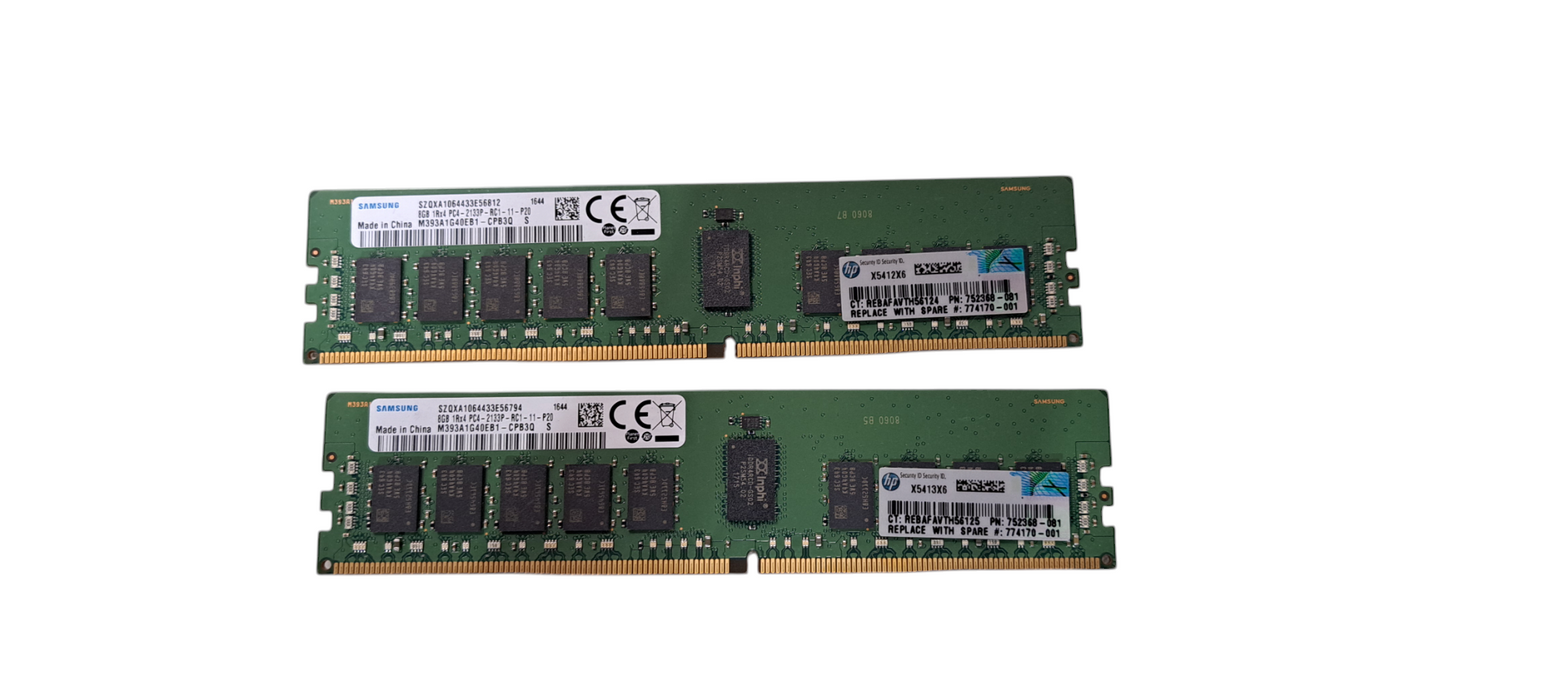 Set of 2x Samsung M393A1G40EB1-CPB3Q — 8 GB DDR4-2133 ECC Registered RDIMM Memory