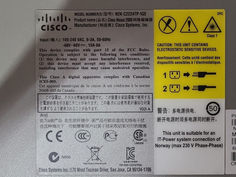 Cisco Nexus N2K-C2224TP-1GE 24 Port Fabric Extender, 2x PSU, READ Q