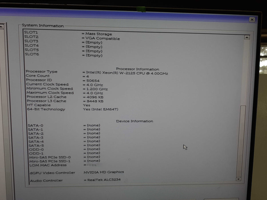 Dell Precision 5820 Xeon W-2125 @ 4.0 GHz | 32GB DDR4 | 512GB NVMe