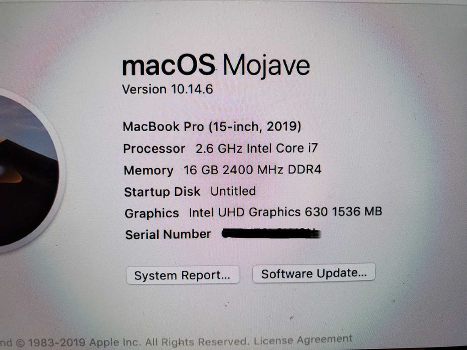 Apple MacBook PRO 15" A1990 2018 i7-9750H 16GB DDR4 256GB SSD