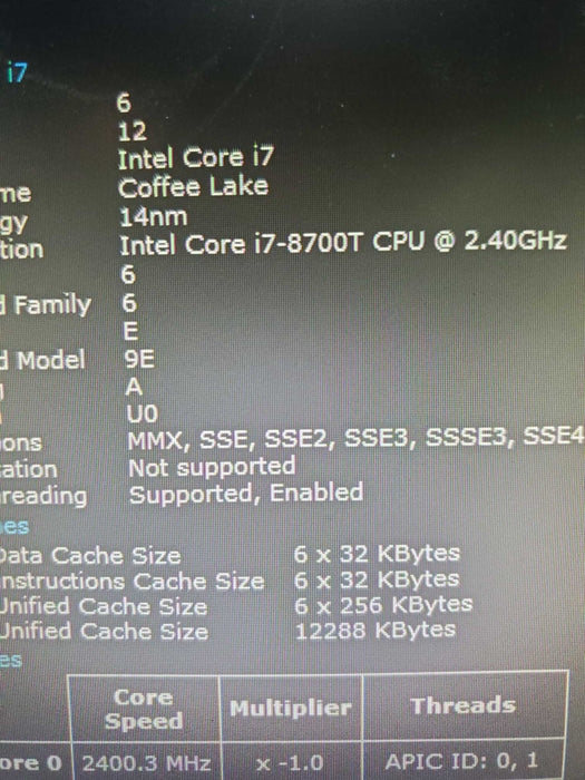 Lenovo ThinkCentre M720q i7-8700T 2.4GHz 16GB RAM 256GB NVME 750HDD WIFI