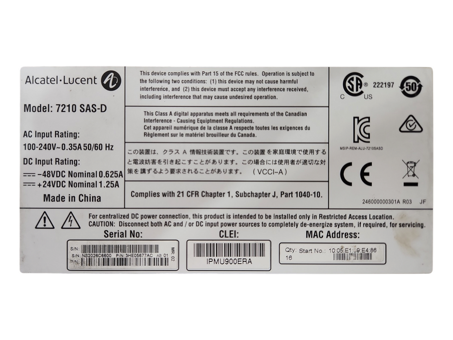 Nokia Alcatel Lucent 7210 SAS-D 6-SFP/4-TX Service Access Switch
