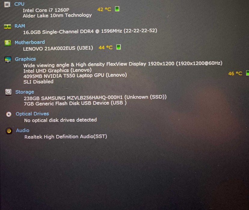 Lenovo ThinkPad P14s i7-1260P NVIDIA T550 4GB GPU 16GB RAM 256GB SSD  Lap200