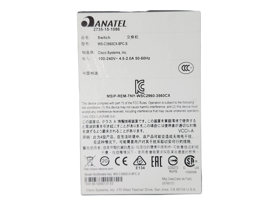 Cisco WS-C3560CX-8PC-S V03, 8-Port Gigabit PoE+ 240W Silent Switch 2x SFP