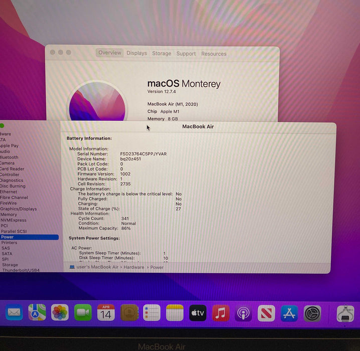 Apple MacBook Air 13" M1 2020 8GB 256SSD Faulty LCD For Parts/Repair READ!