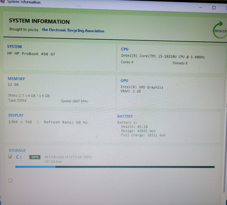 HP ProBook 450 G7 i510210U @1.60 GHz 12GB DDR4 256GB SSD  Lap200