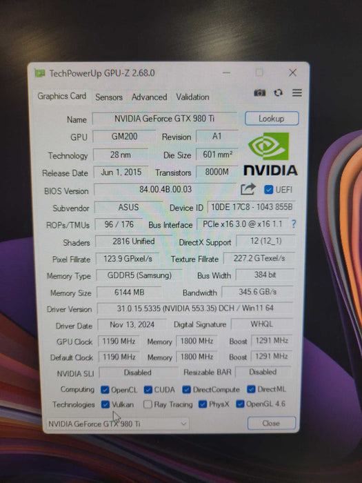 ASUS Strix NVIDIA GeForce GTX 980 Ti 6GB GPU STRIX-GTX 980Ti !