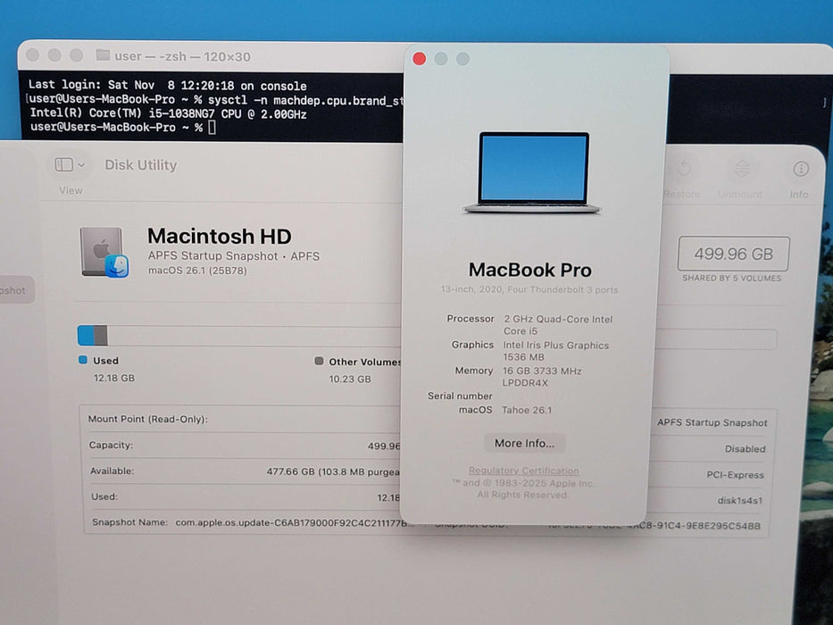 Apple Macbook Pro 2020 13" 4-Core i5-1038NG7 @ 2.0GHz 16GB DDR4 500GB SSD